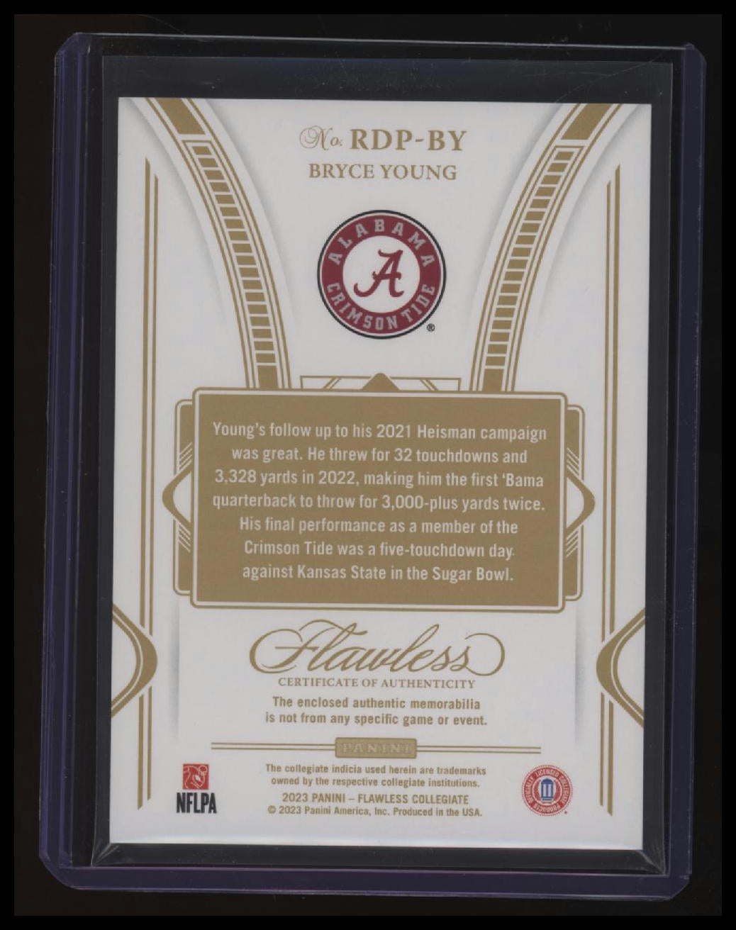 2023 Panini Flawless Collegiate Bryce Young Rookie Dual Patches Ruby #/20