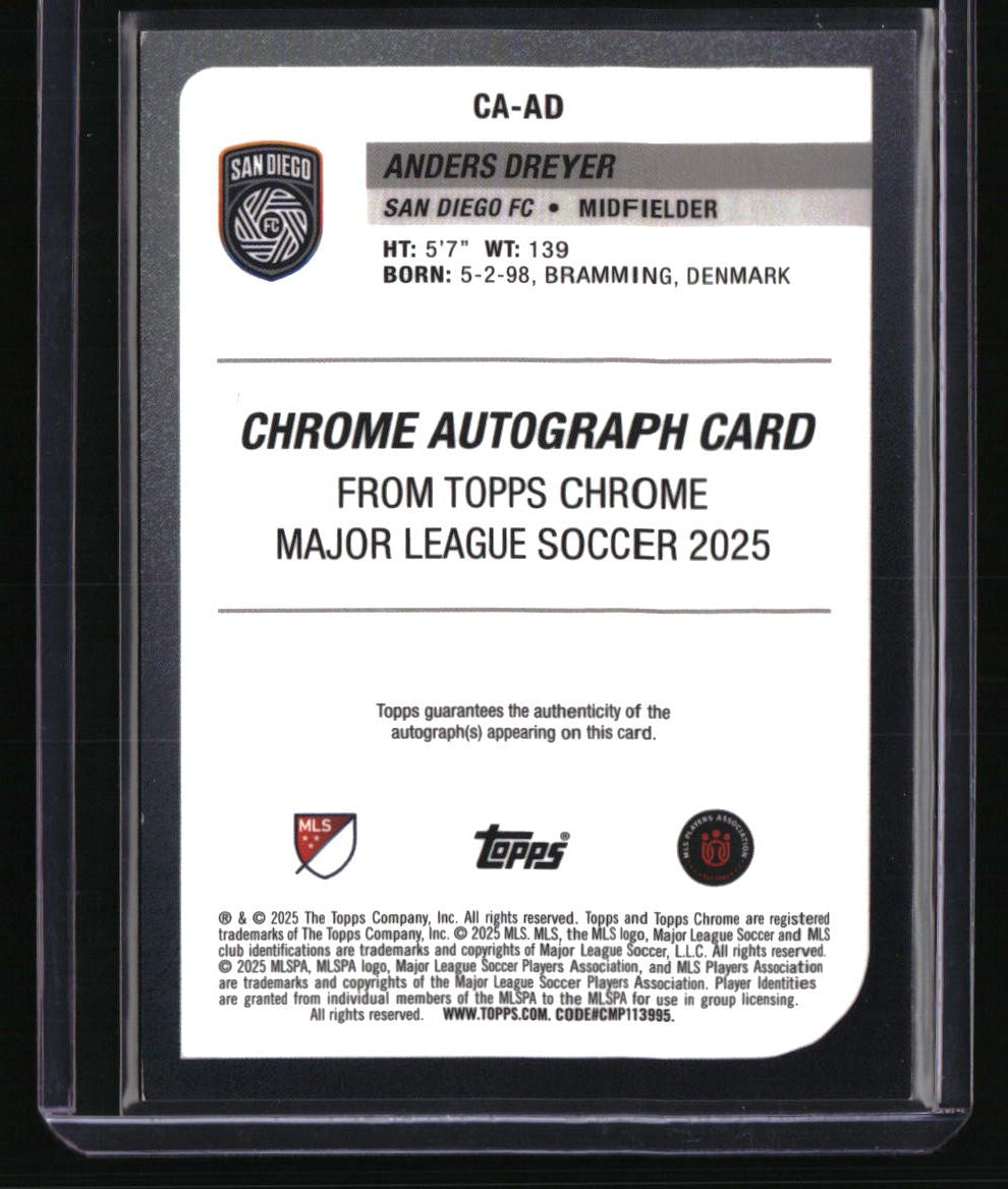 2025 Topps Chrome MLS Anders Dreyer Chrome Autographs Green Refractor #/99
