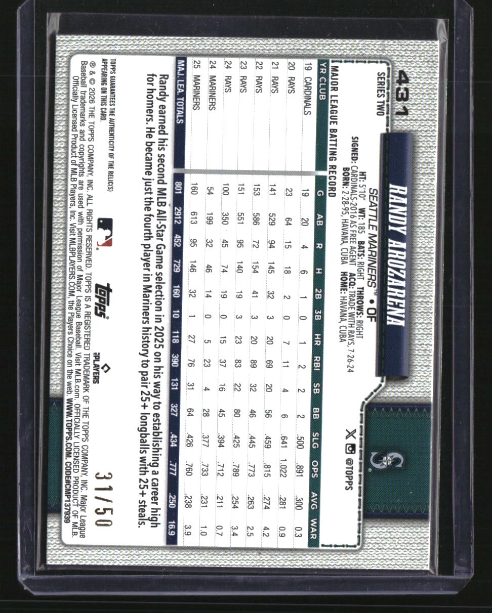 2026 Topps Randy Arozarena Real One Relics Gold #/50