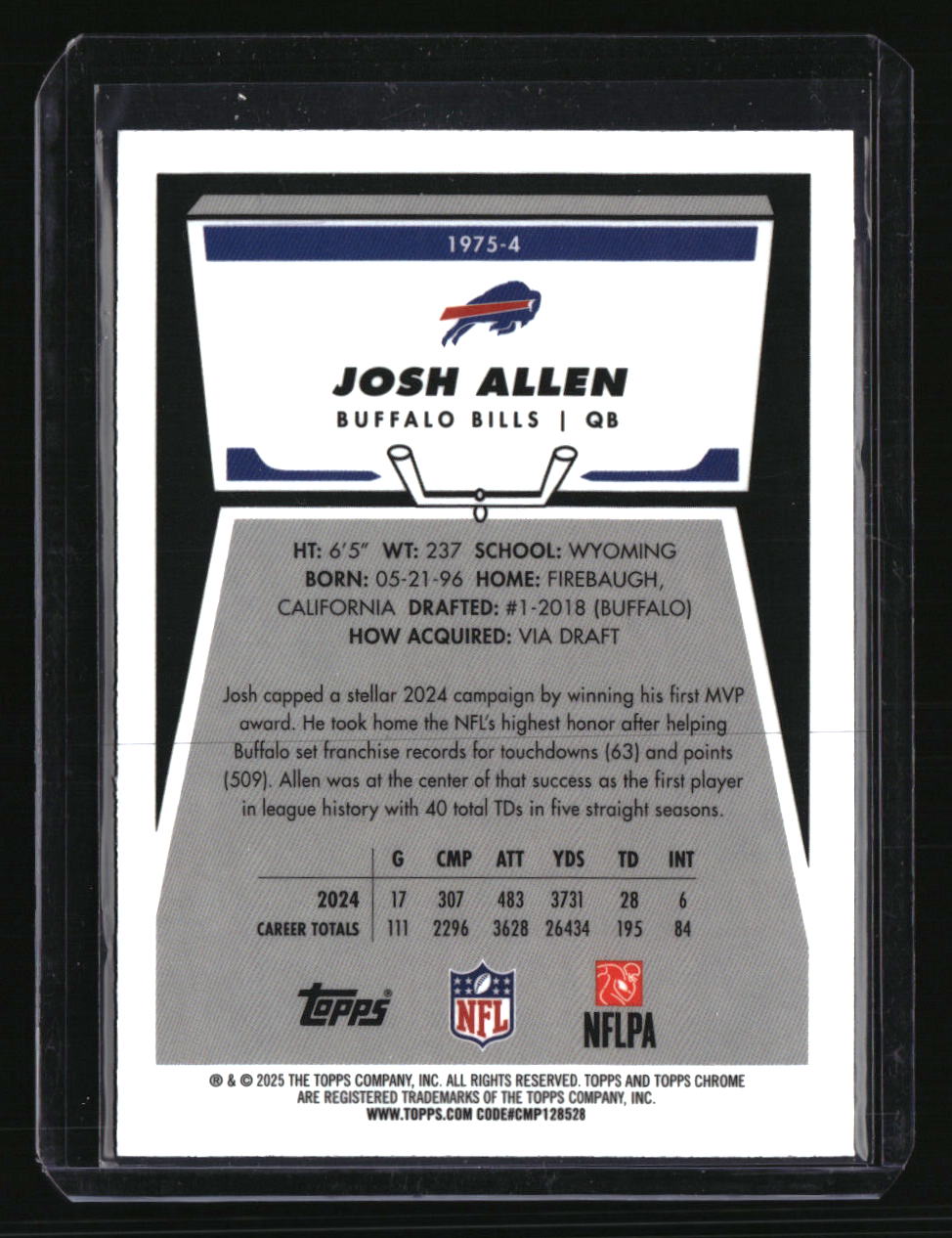 2025 Topps Chrome Josh Allen 1975 Topps Yellow Refractor #/275