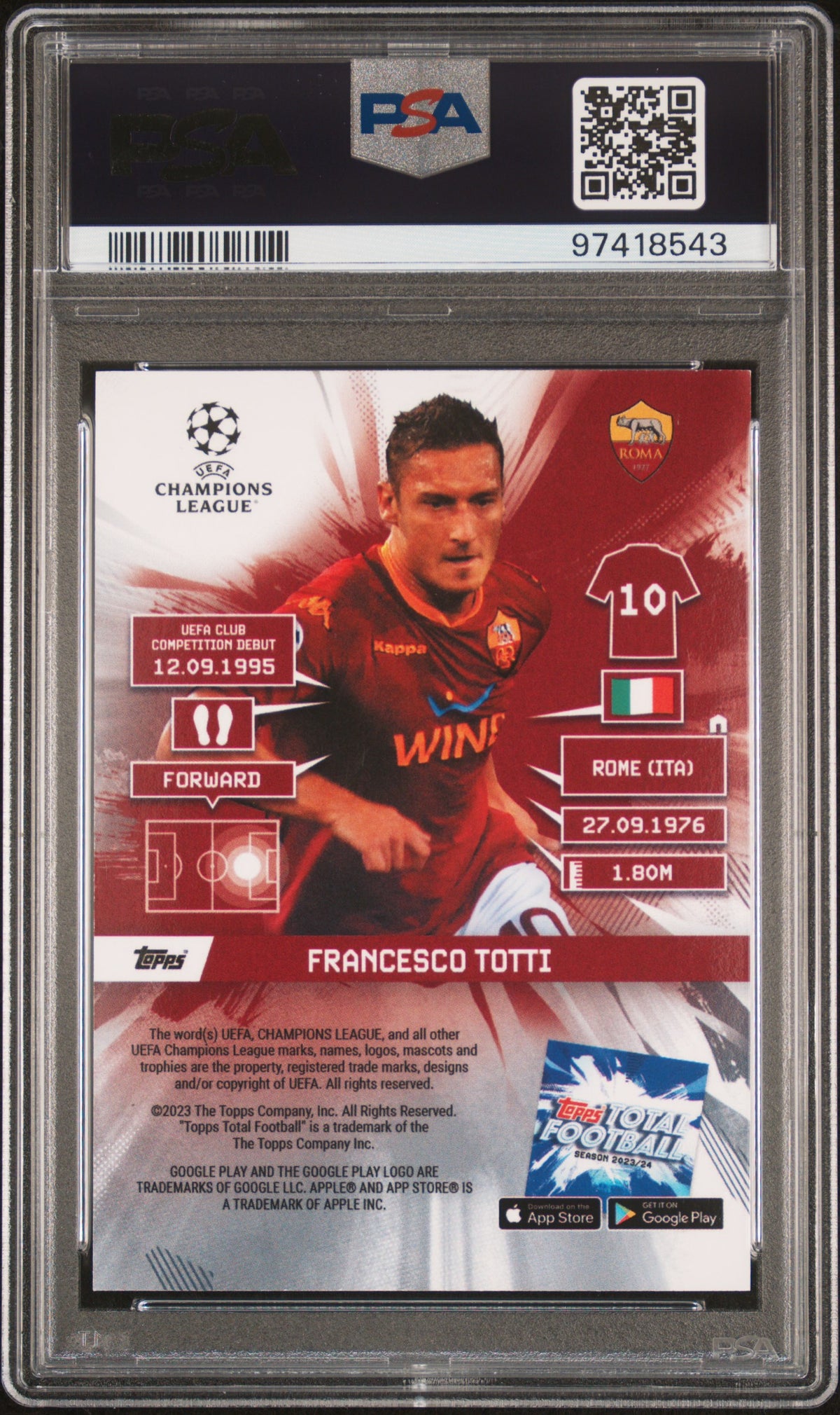 2023 Topps Total Football Francesco Totti 1st Edition PSA 9