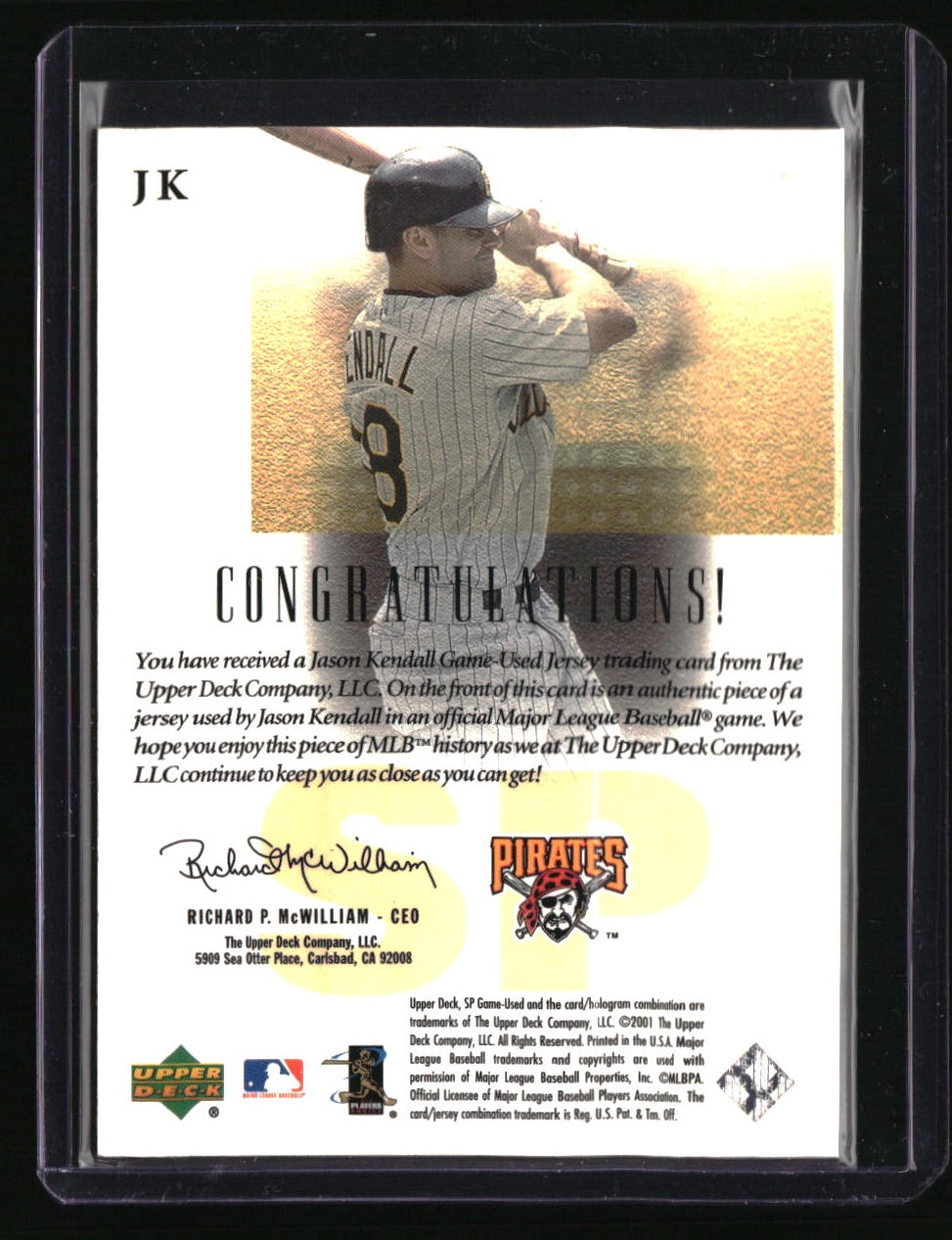 2001 SP Game Used Edition Jason Kendall Authentic Fabric