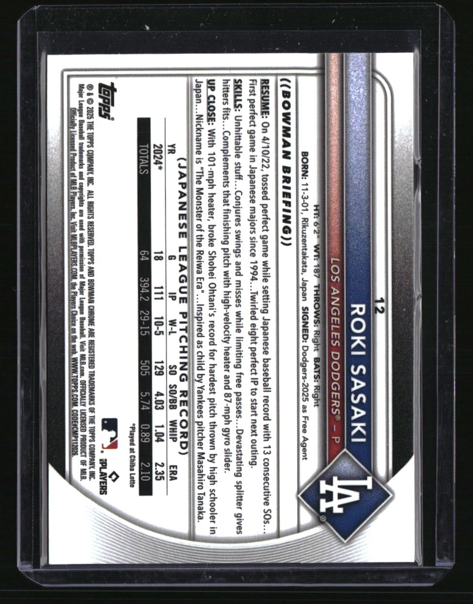 2025 Bowman Chrome Sapphire Edition Roki Sasaki