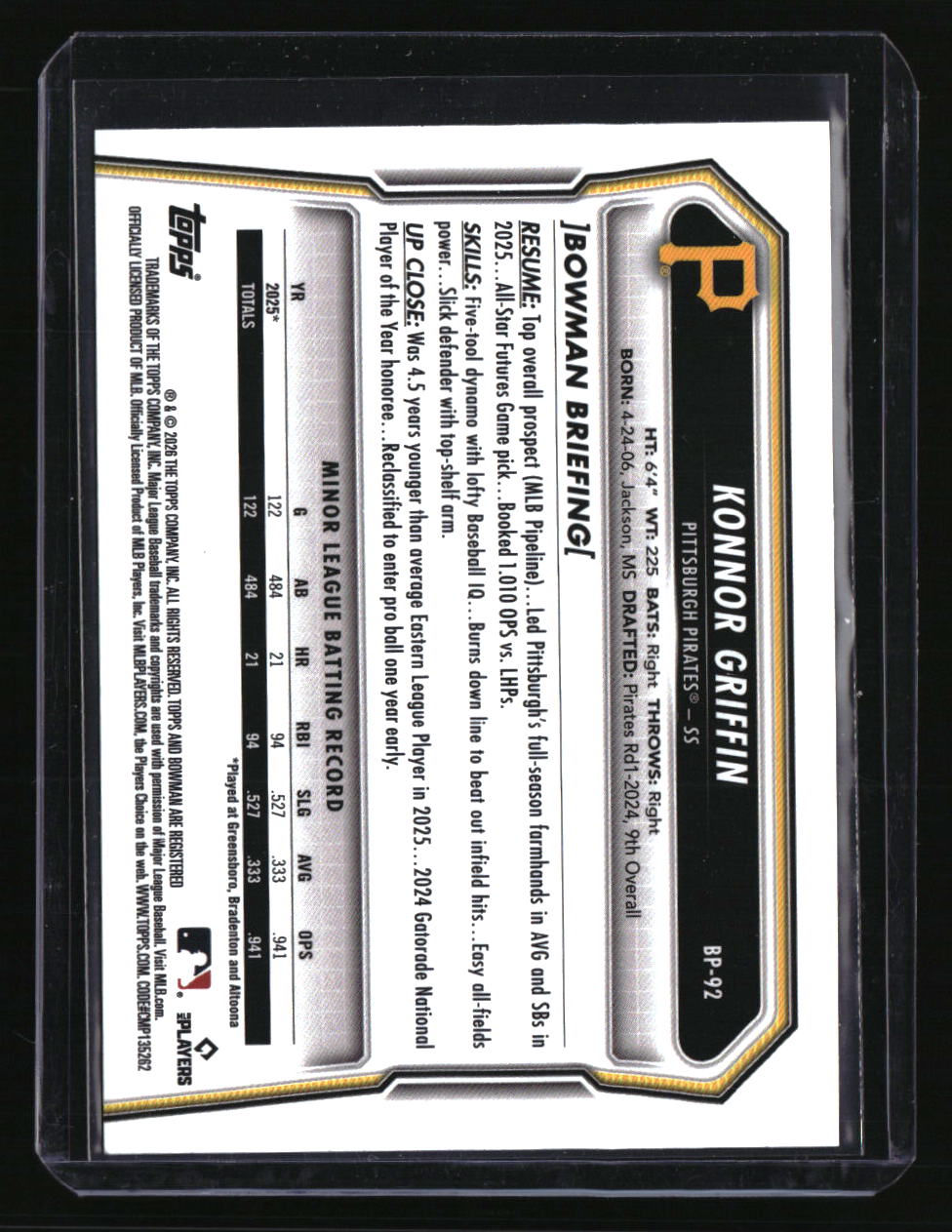 2026 Bowman Konnor Griffin Prospects Fuchsia #/299