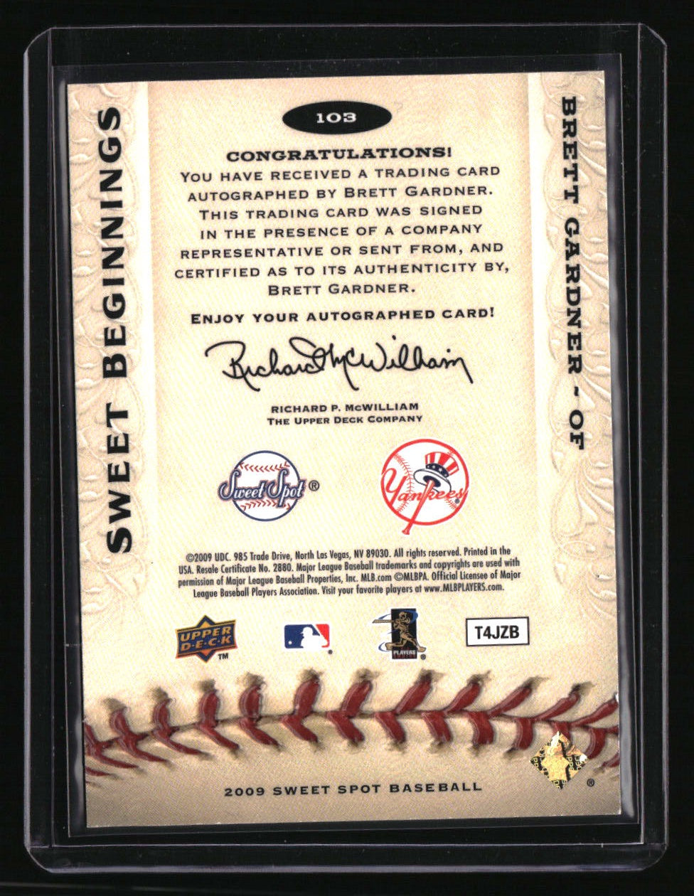 2009 Upper Deck Sweet Spot Brett Gardner #/699