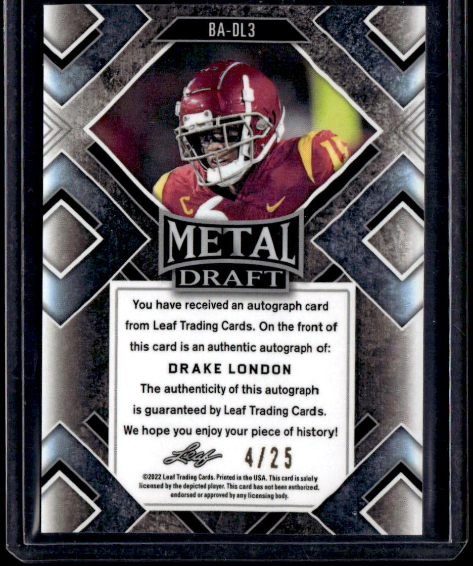 2022 Leaf Metal Draft Drake London Autographs Wave Blue #/25