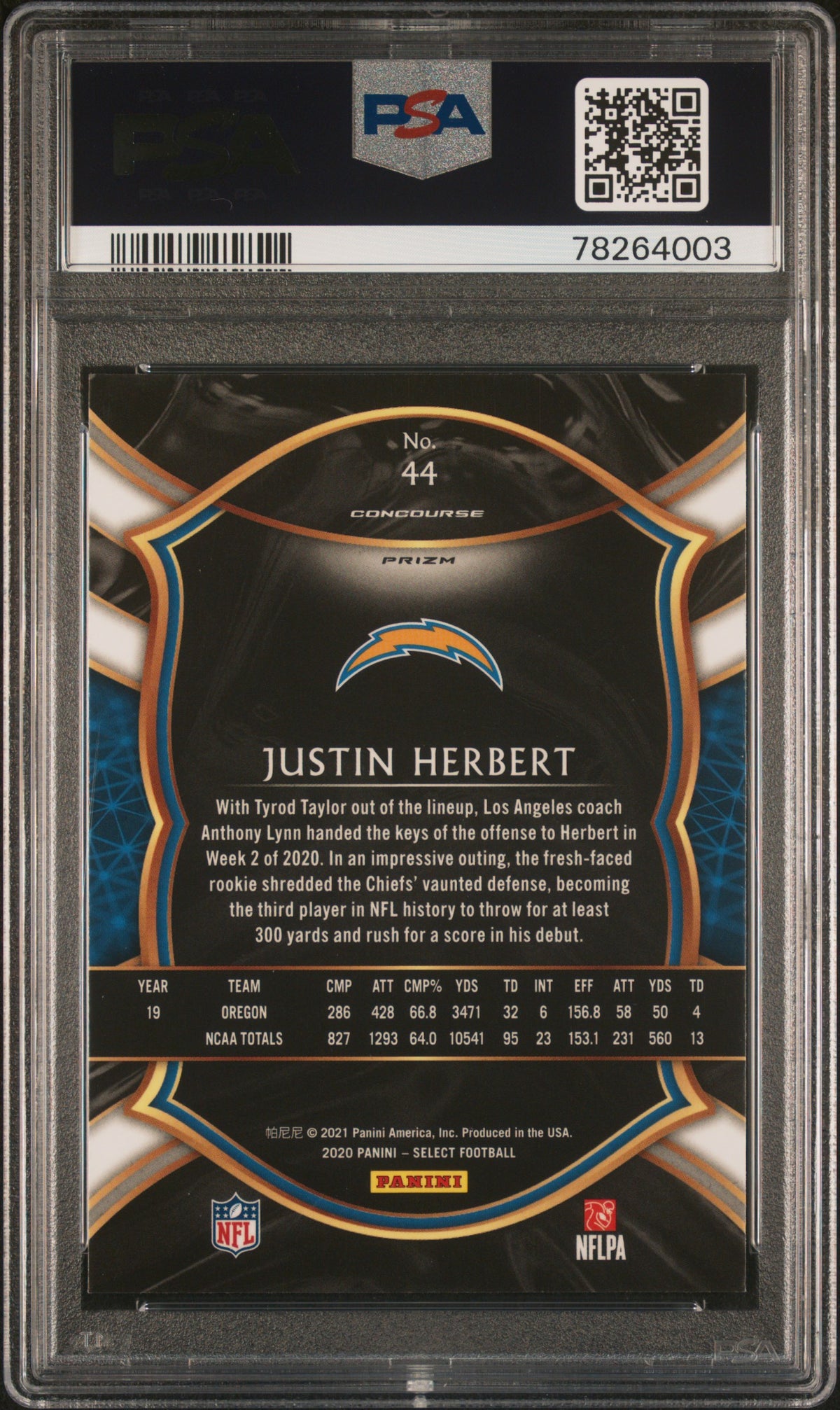 2020 Panini Select Justin Herbert Silver Prizm PSA 10