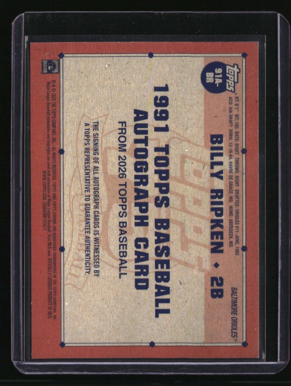 2026 Topps Billy Ripken 35th Anniversary Autographs Blue #/150