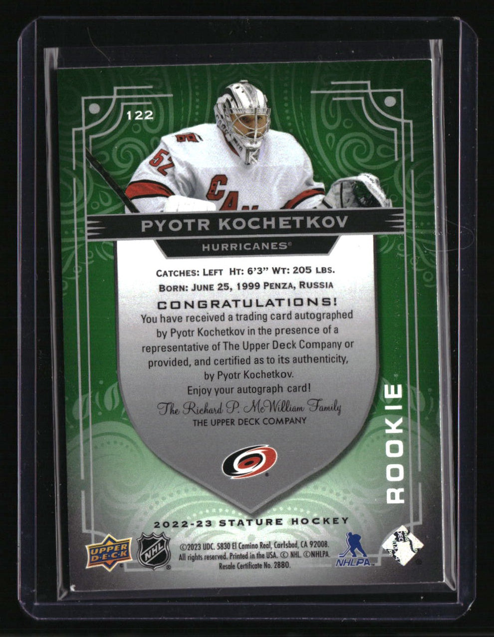 2022-23 Upper Deck Stature Pyotr Kochetkov Autographs Green #/65