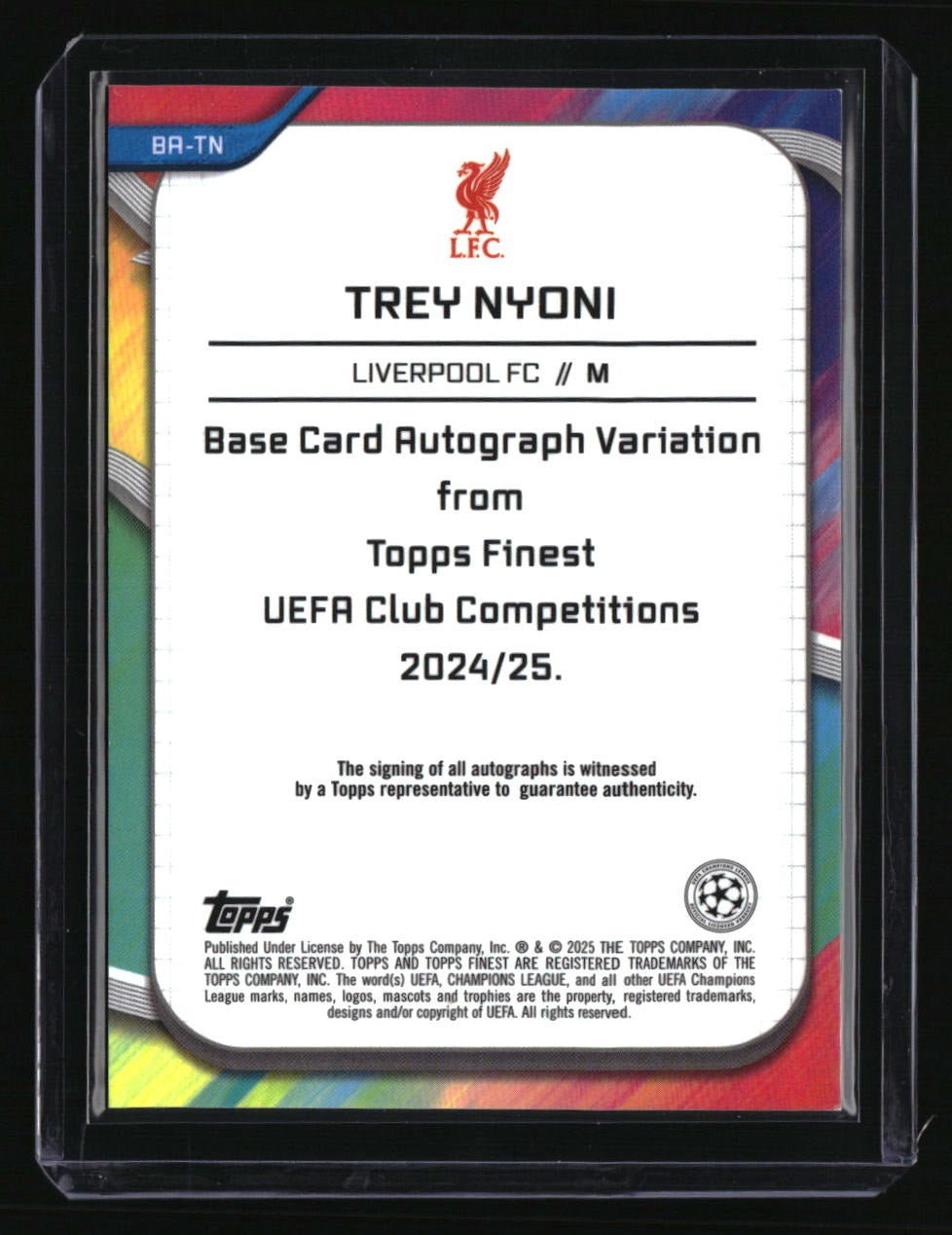 2024-25 Finest UEFA Club Competitions Trey Nyoni Base Auto Pink Prism #/125