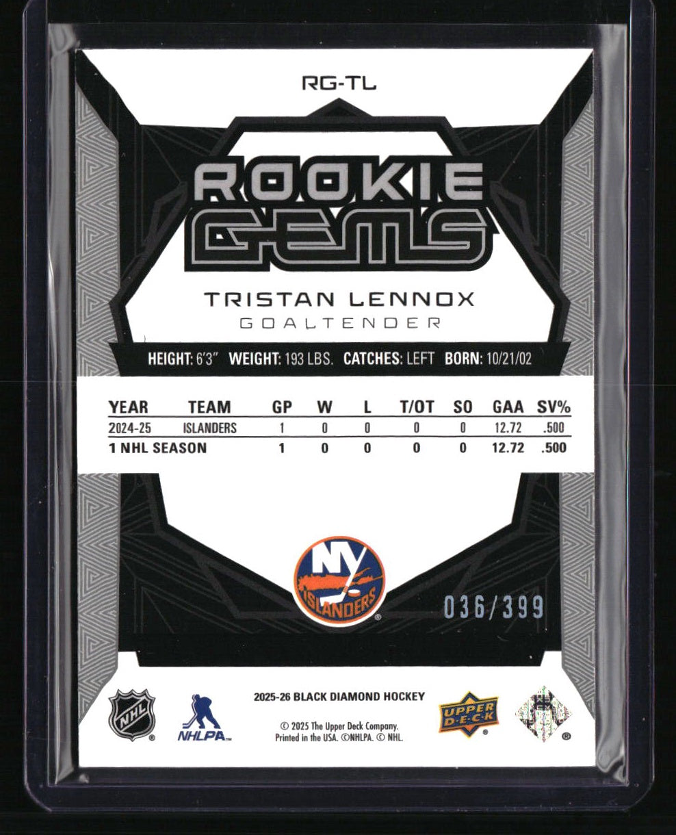 2025-26 Upper Deck Black Diamond Tristan Lennox Rookie Gems #/399