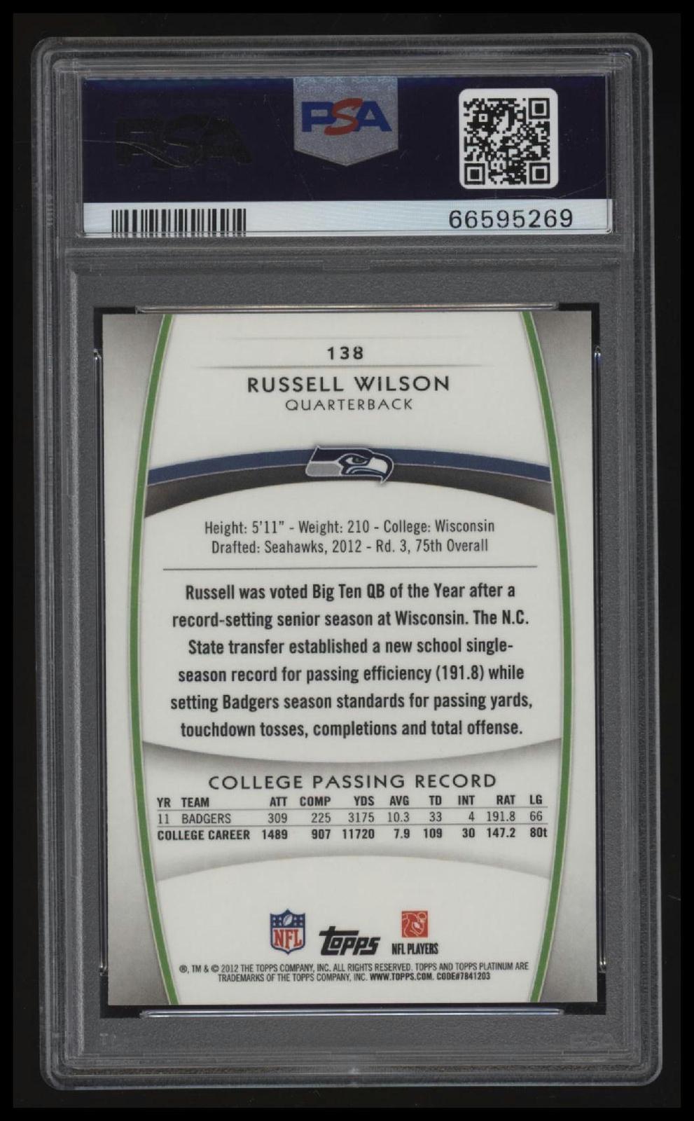 2012 Topps Platinum Russell Wilson Orange Refractor PSA 10