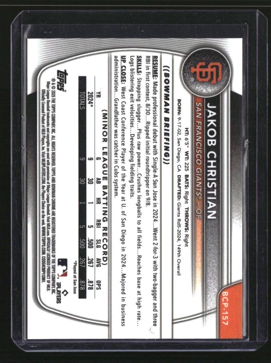 2025 Bowman Chrome Sapphire Jakob Christian Prospects Orange Sapphire #/25