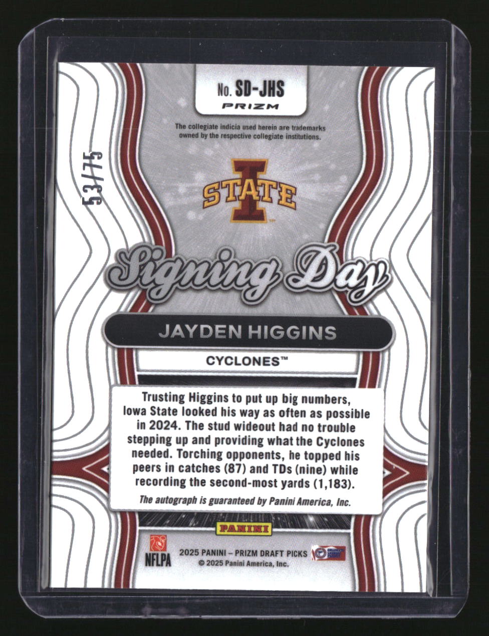 2025 Panini Prizm Draft Picks Jayden Higgins Signing Day Orange Pulsar #/75