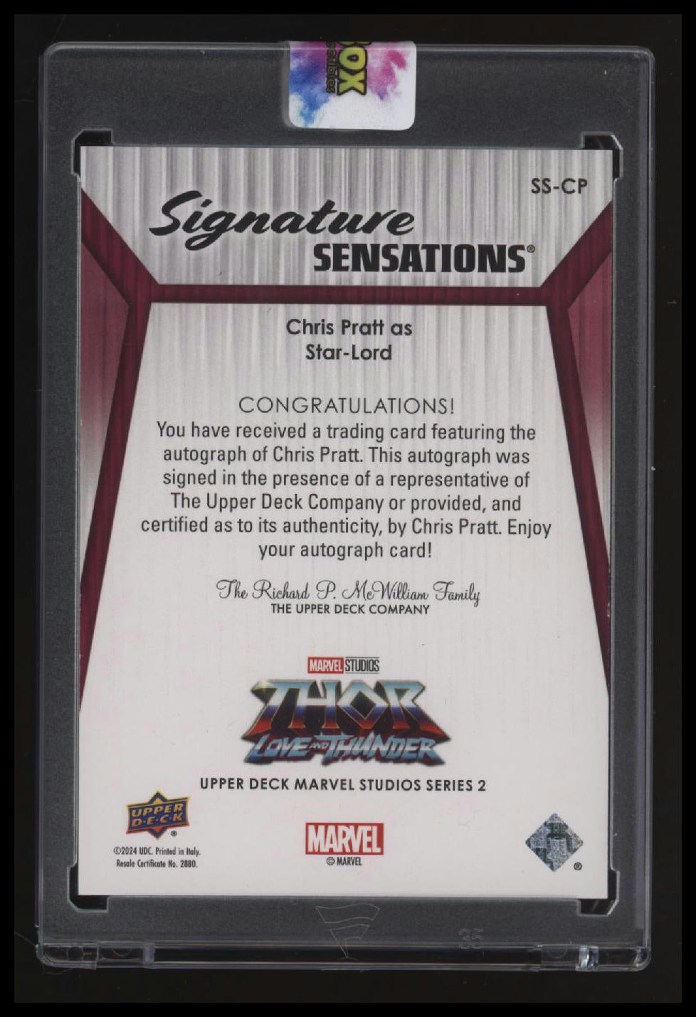 2024 Upper Deck Marvel Series 2: Chris Pratt Star-Lord Signature Sensations