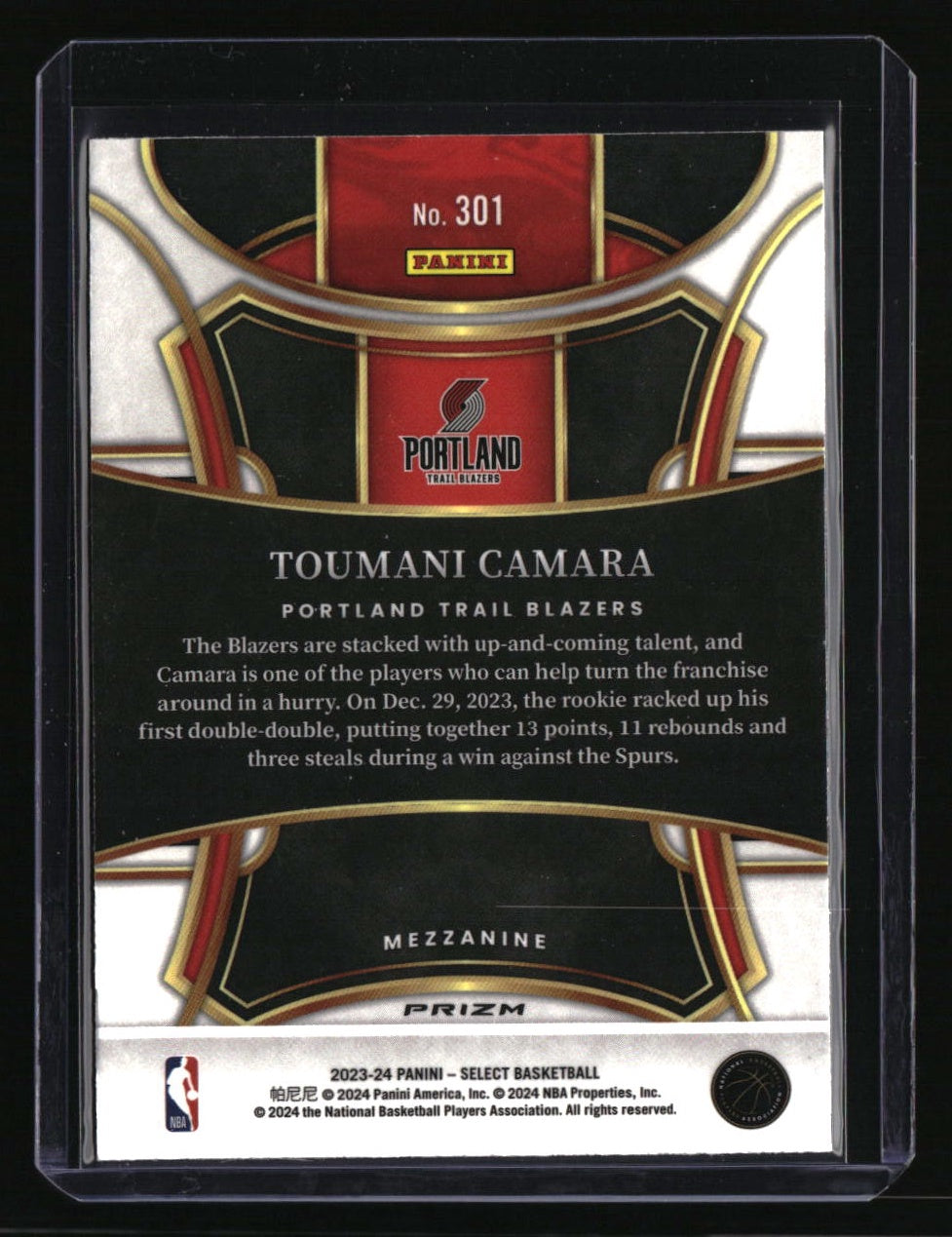 2023-24 Panini Select Toumani Camara Tiger Prizms