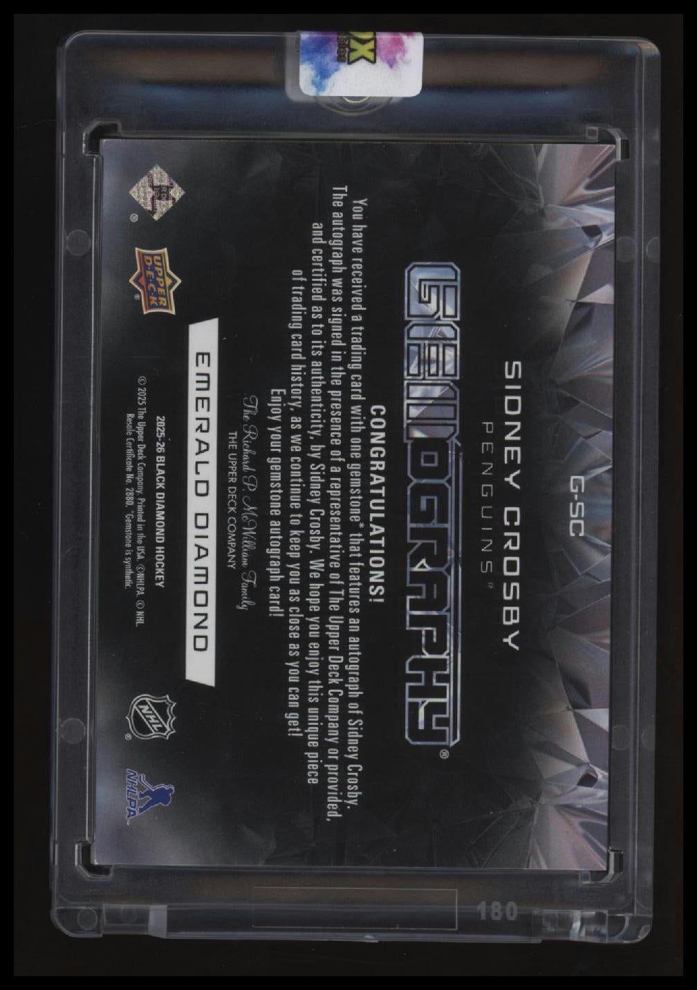 2025-26 Upper Deck Black Diamond Sidney Crosby Gemography Emerald #/5