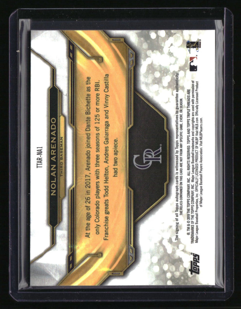 2019 Topps Triple Threads Nolan Arenado Triple Threads Autograph Relic #/18