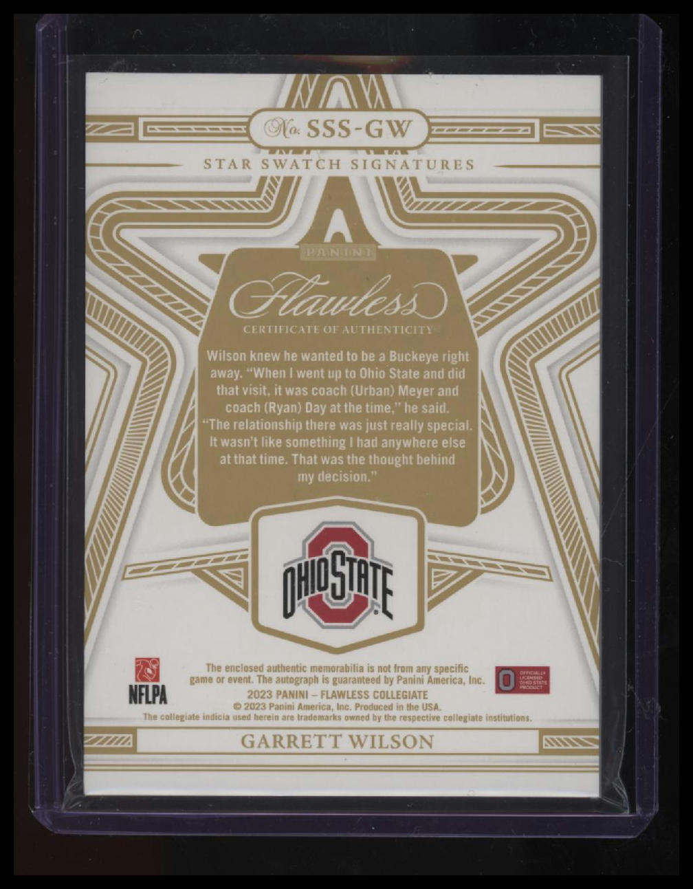 2023 Flawless Collegiate Garrett Wilson Patch Auto Emerald #/5