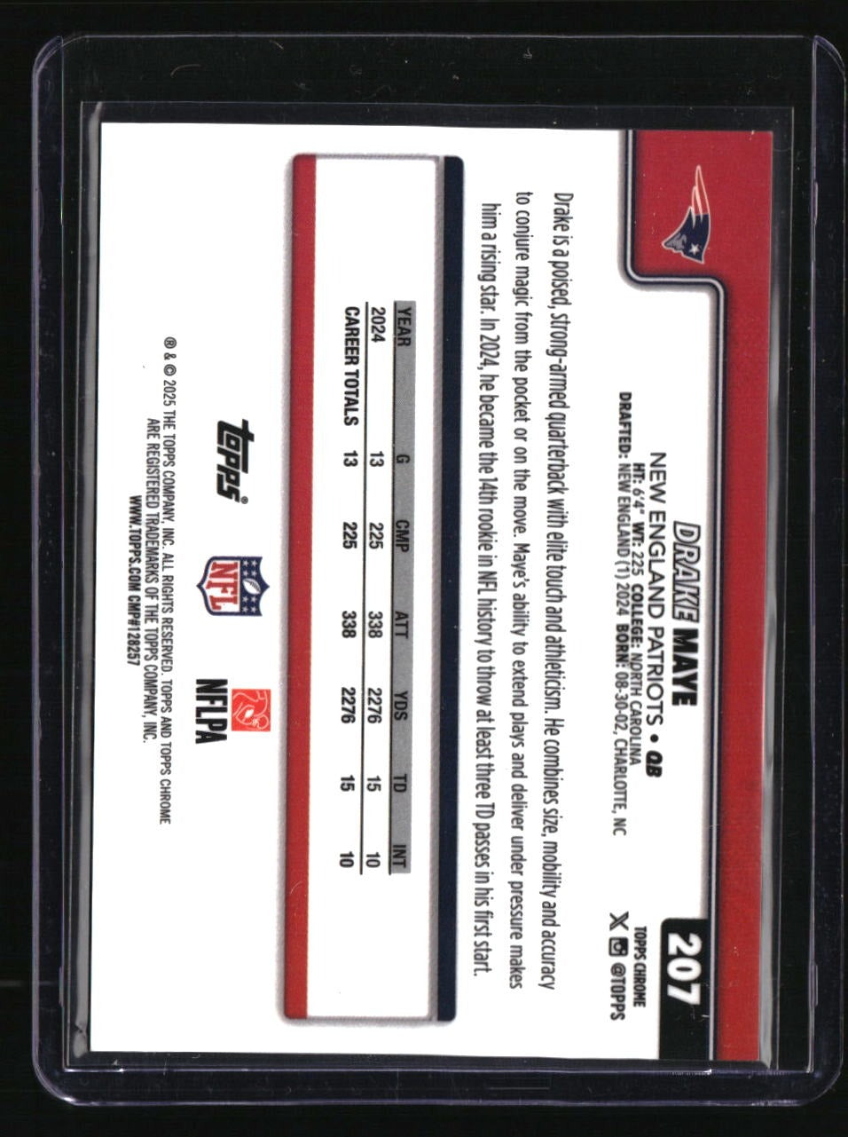 2025 Topps Chrome Drake Maye Yellow Wave Refractor #/275