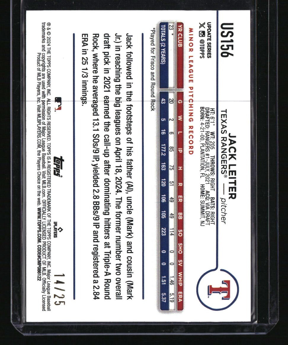 2024 Topps Update Jack Leiter Memorial Day Camo #/25