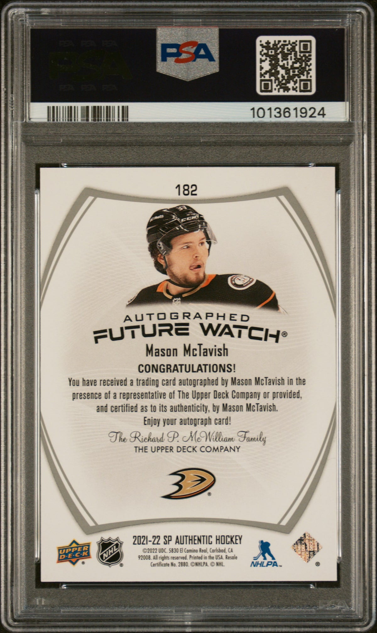 2021 Sp Authentic Mason Mctavish Autograph PSA 10