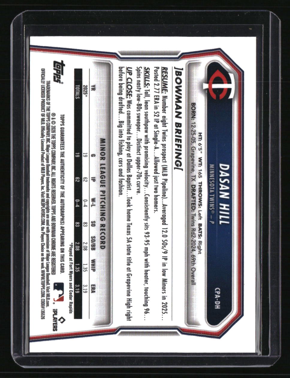 2026 Bowman Dasan Hill Chrome Prospect Autographs