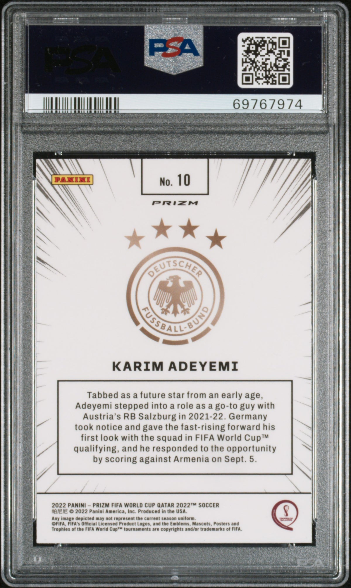 2022 Panini Prizm World Cup Qatar Manga Karim Adeyemi Manga PSA 10