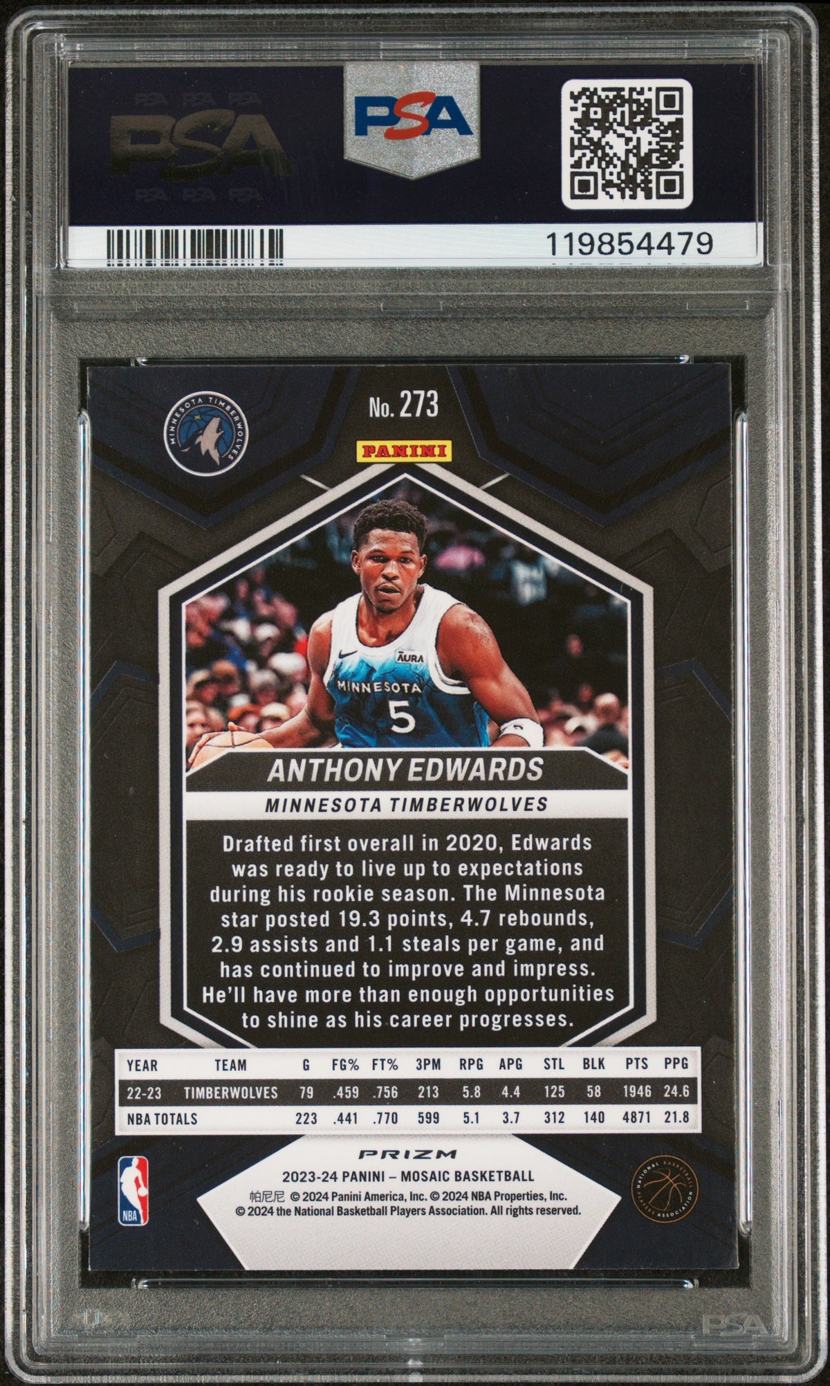 2023-24 Panini Mosaic Anthony Edwards Genesis PSA 9