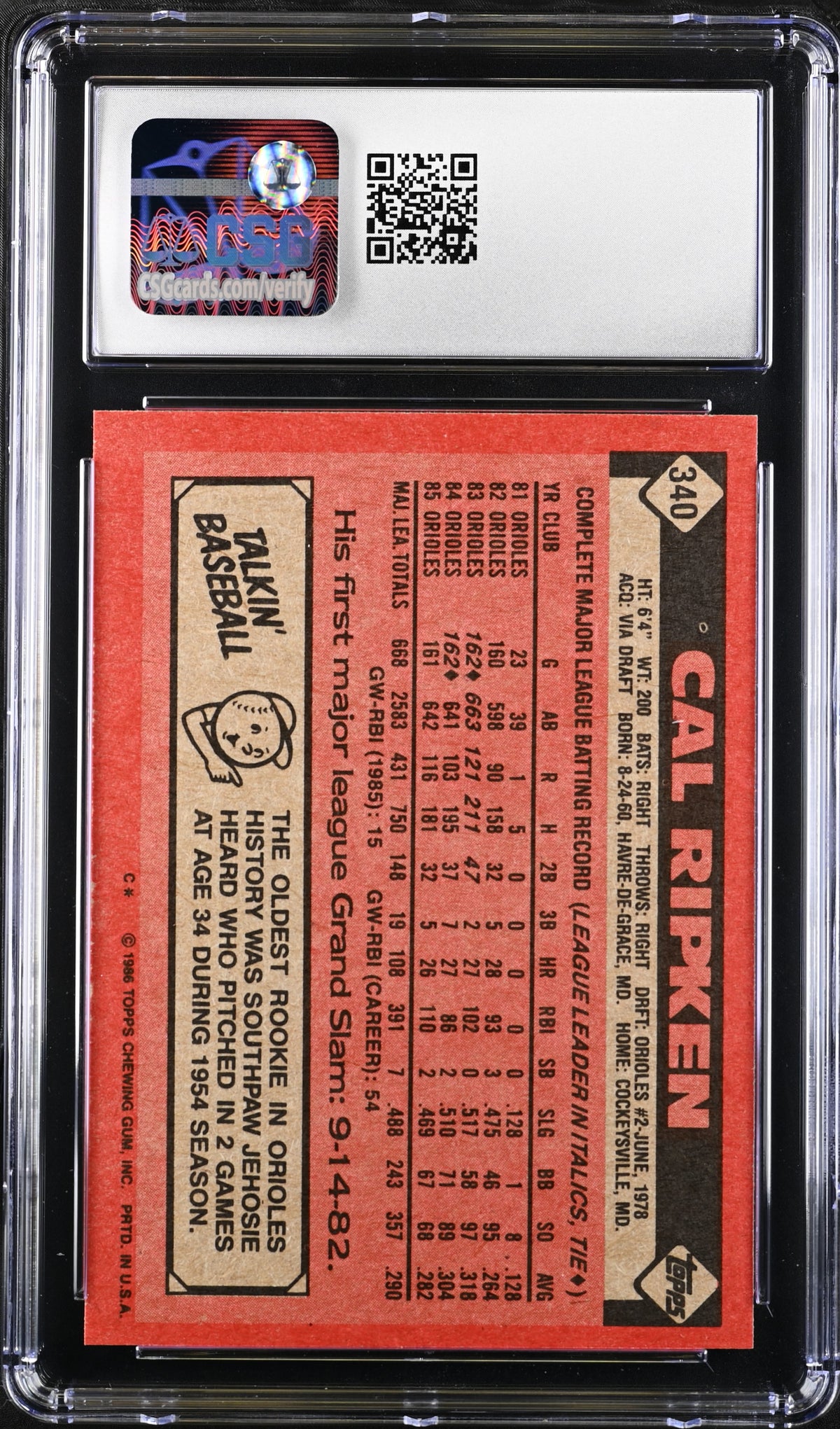 1986 Topps Cal Ripken CGC 8.5