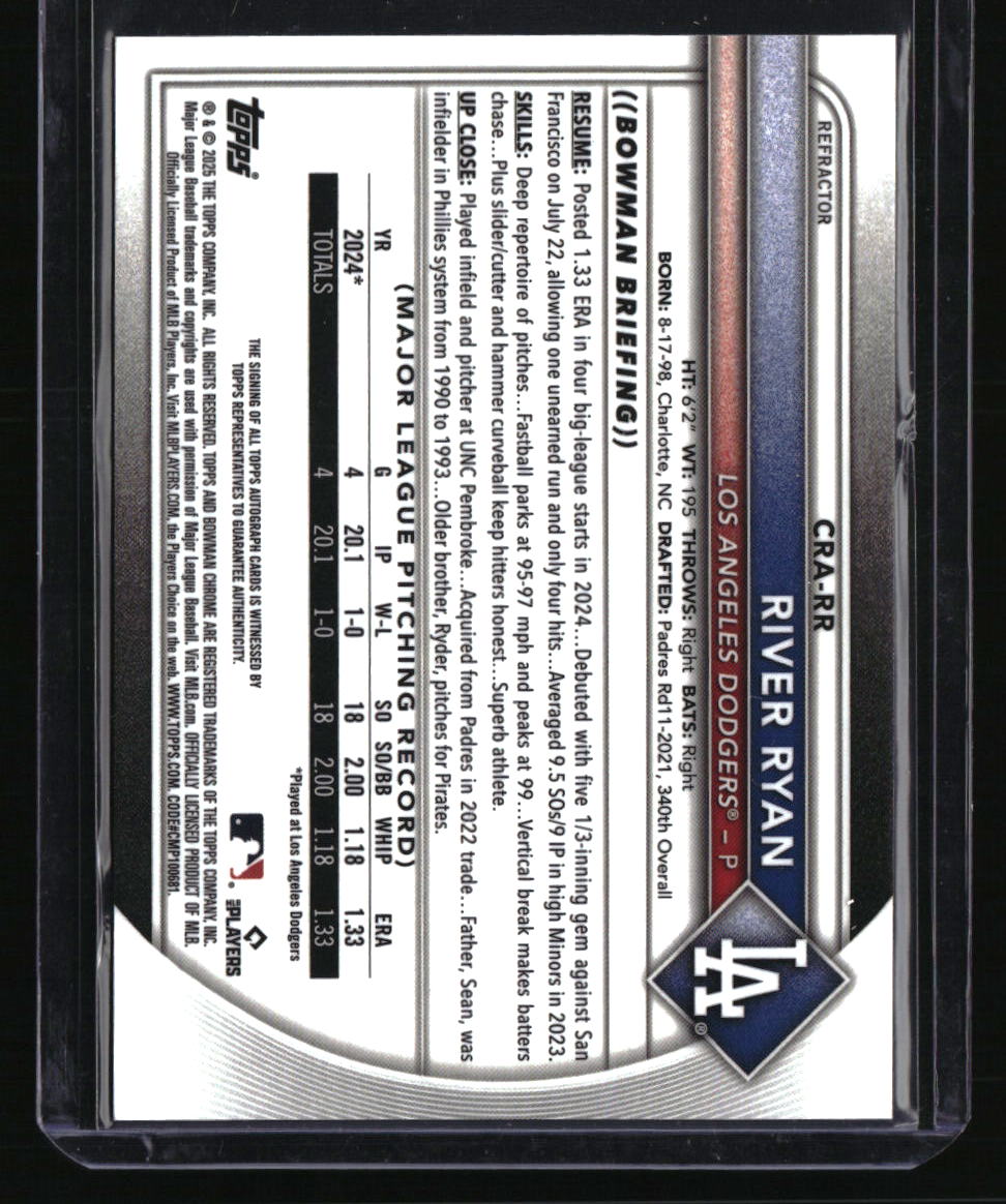 2025 Bowman Chrome River Ryan Rookie Autographs Refractor #/499