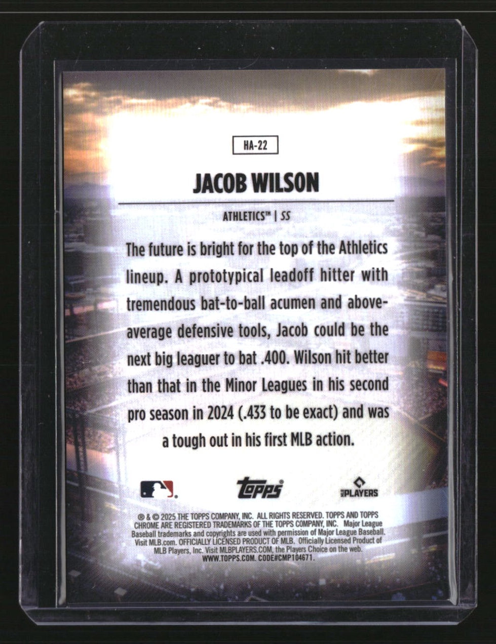 2025 Topps Chrome Jacob Wilson Home Field Advantage