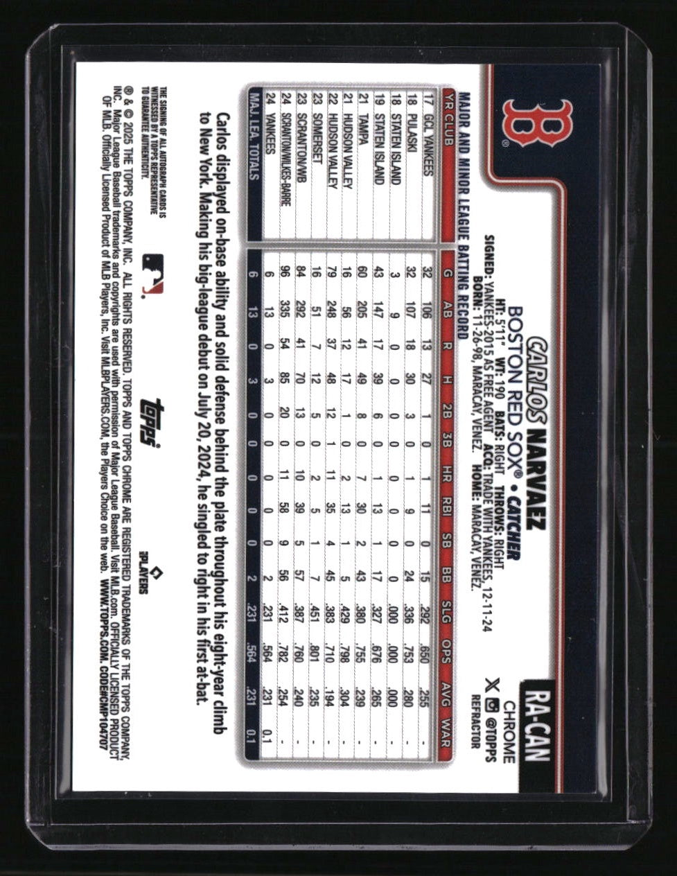 2025 Topps Chrome Carlos Narvaez Rookie Autographs Refractors #/499