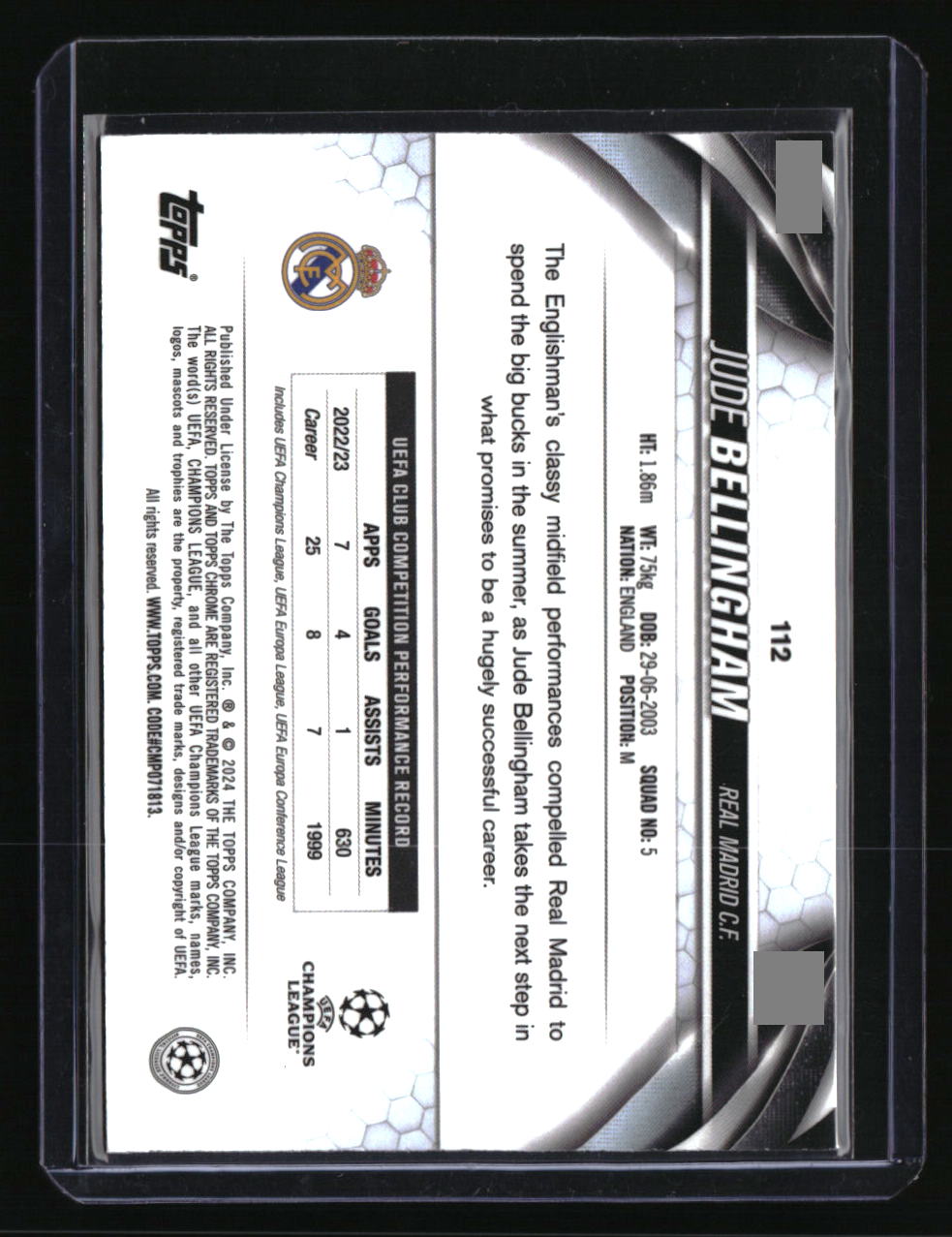 2023-24 Finest UEFA Club Competitions Jude Bellingham Gold Refractor #/50