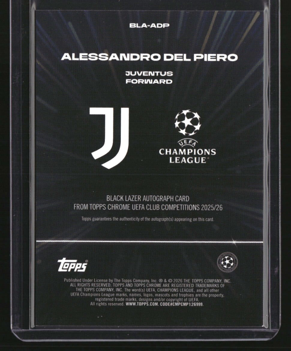 2025-26 Topps Chrome UEFA CC Alessandro Del Piero Auto Black/Purple Lazer #/75