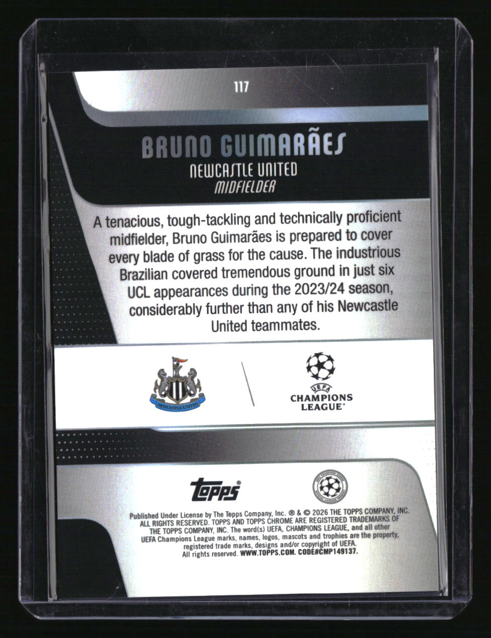 2025-26 Topps Chrome UEFA Club Competitions Bruno Guimarães Big Apple