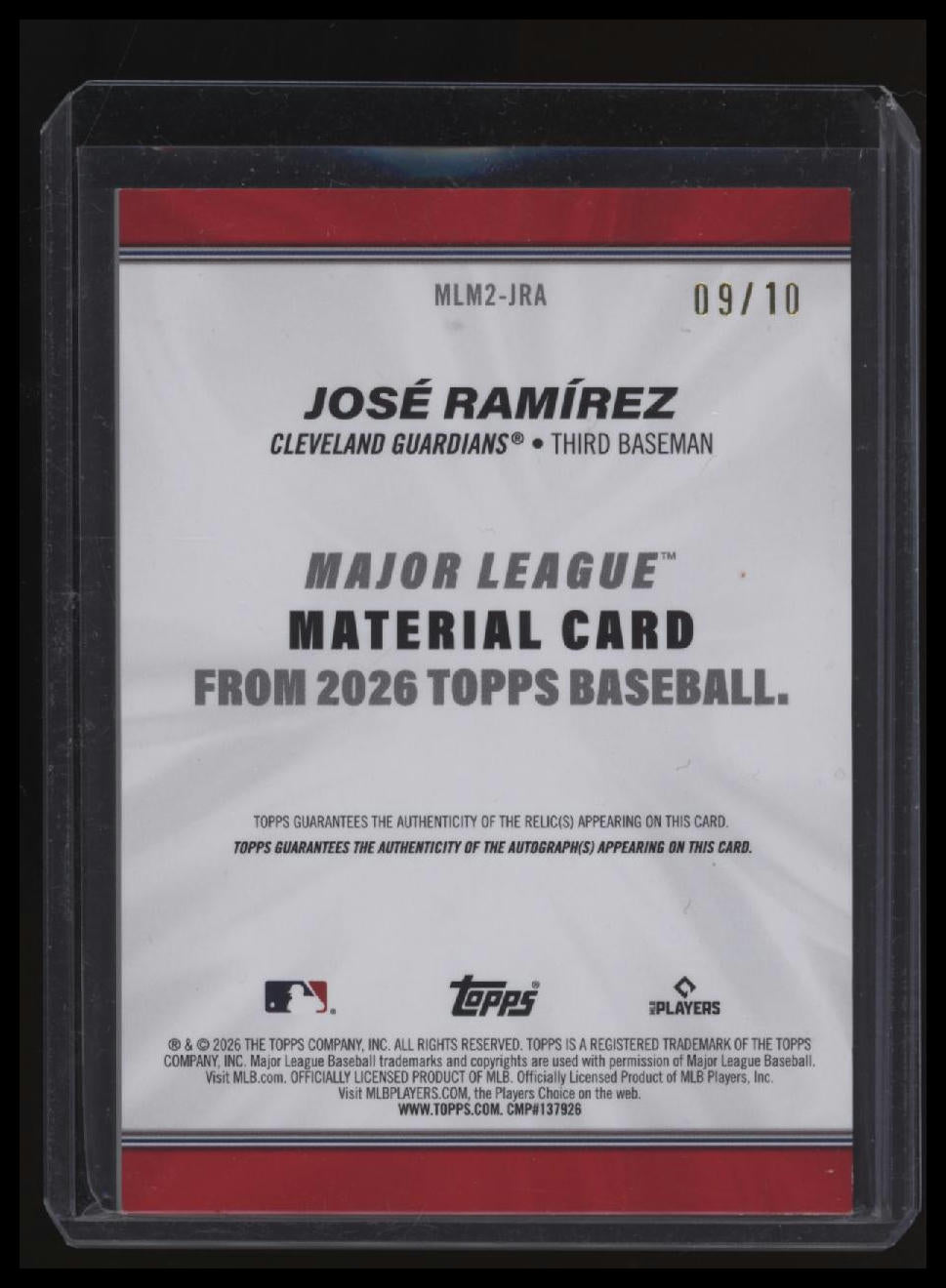 2026 Topps José Ramírez Major League Materials Autographs Black #/10