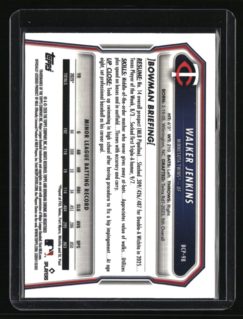 2026 Bowman Sapphire Edition Walker Jenkins Yellow #/75