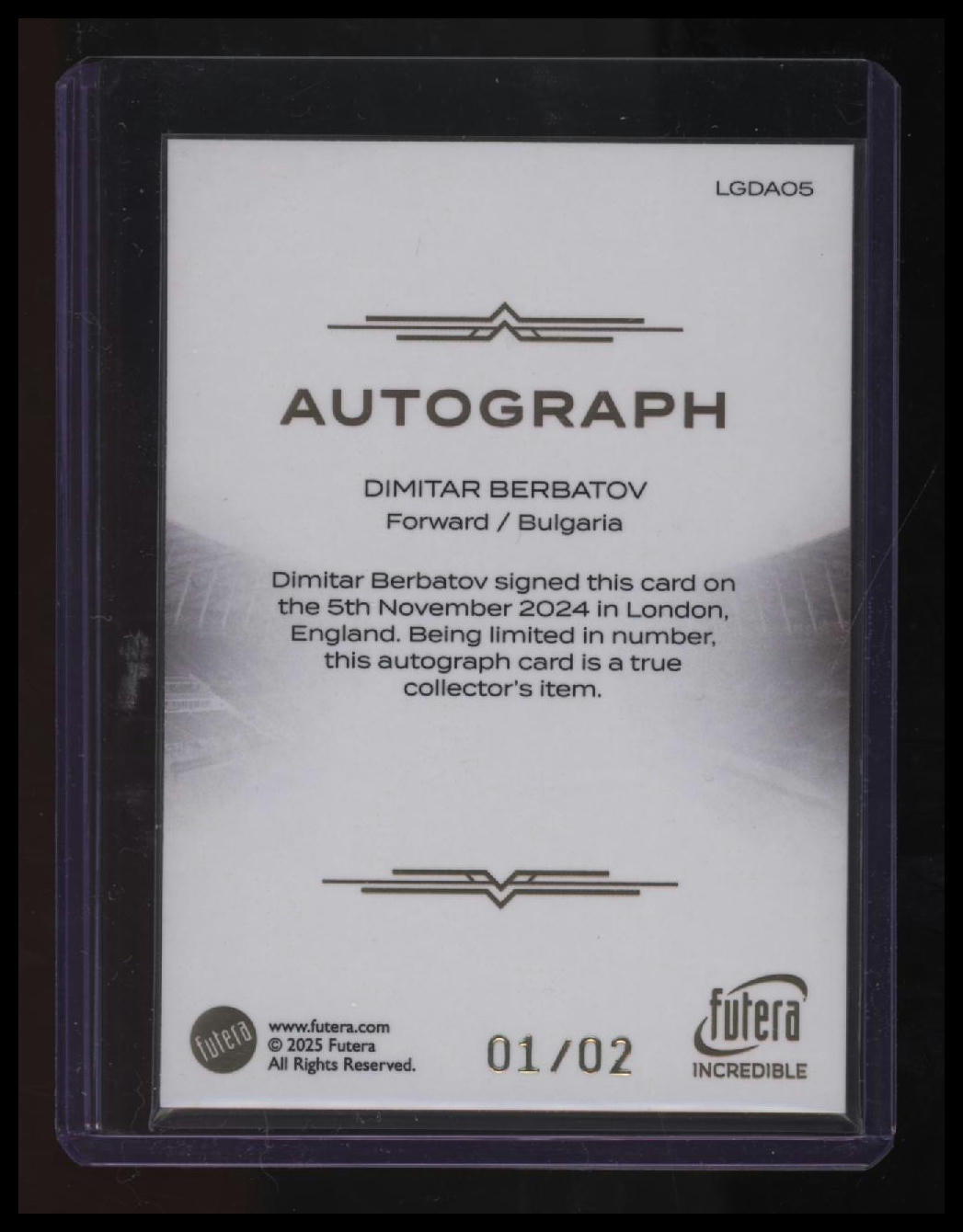 2025 Futera Dimitar Berbatov Autograph #LGDA05 #/2 Black Ink