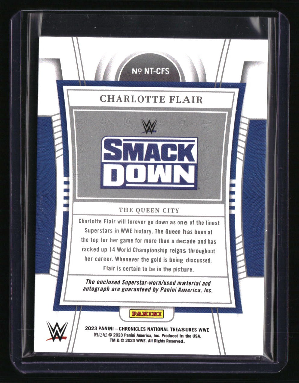 2023 Panini Chronicles WWE Charlotte Flair National Treasures Mem Auto #/49