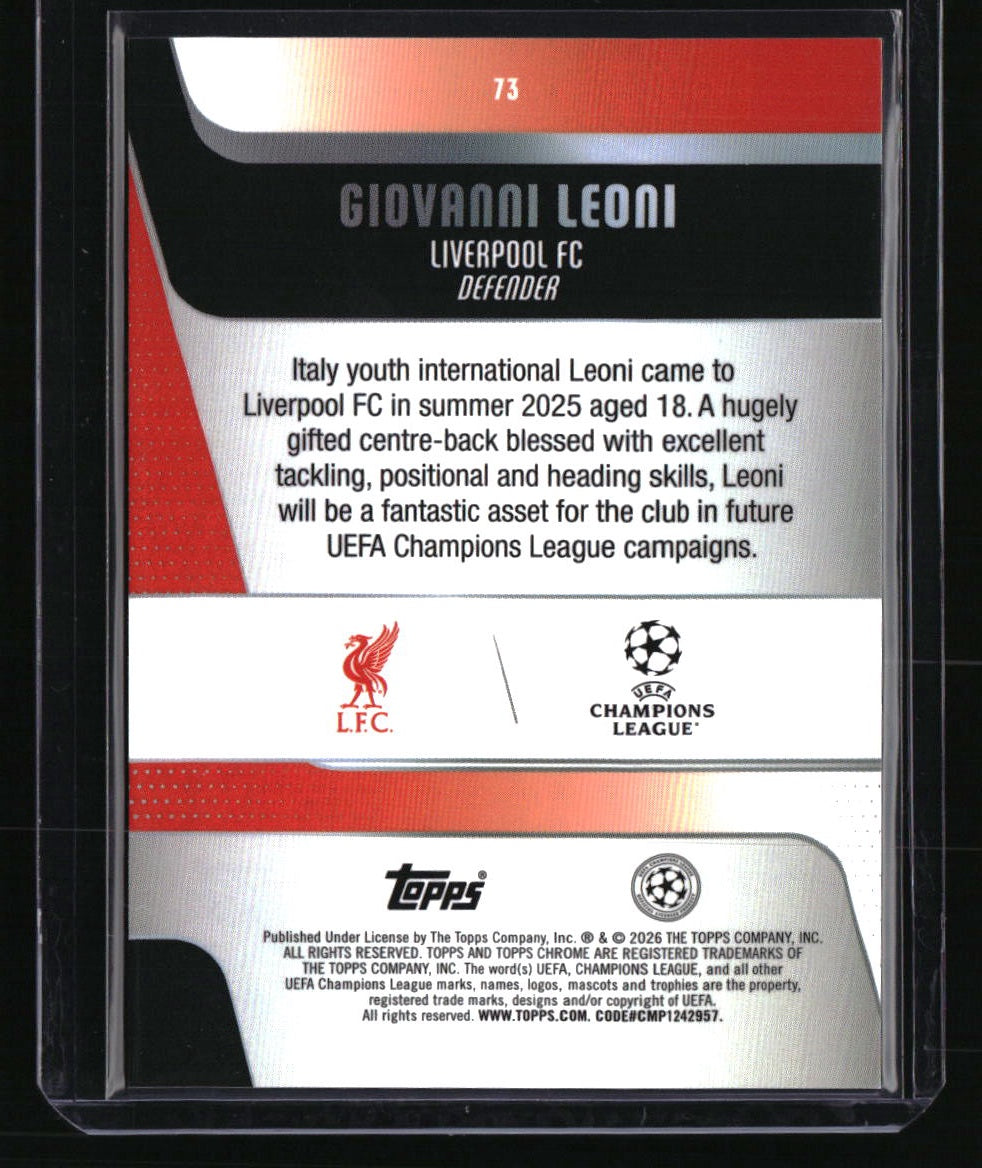 2025-26 Topps Chrome UEFA Club Competitions Giovanni Leoni Purple Refractor #/75