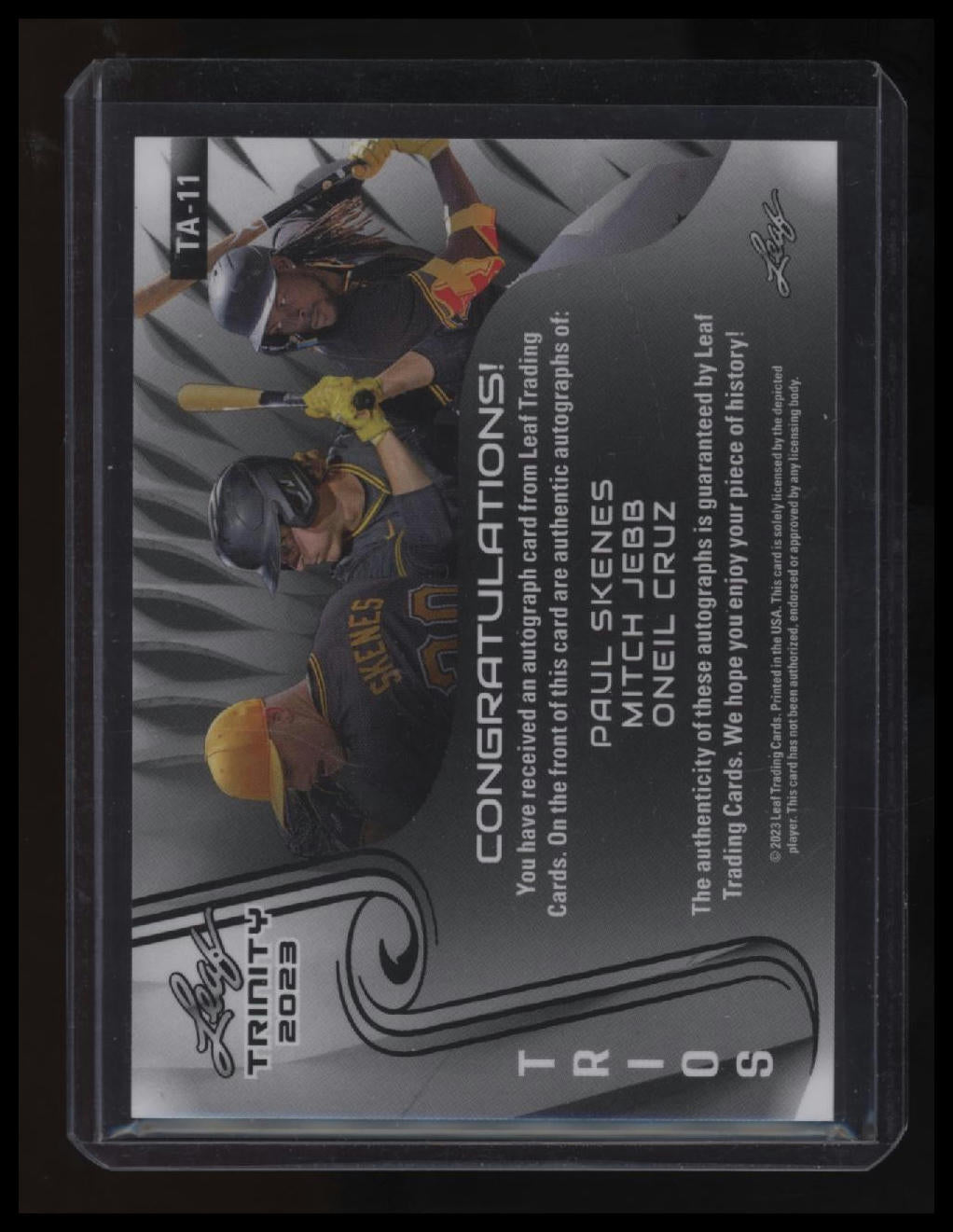 2023 Leaf Trinity Paul Skenes / Mitch Jebb / Oneil Cruz #/15 Trios Autograph