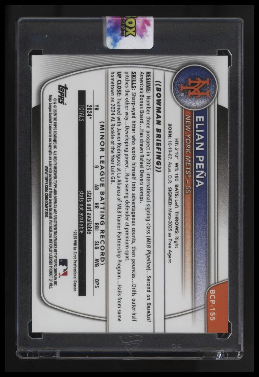 2025 Bowman Chrome Sapphire Edition Elian Peña Prospects Gold Sapphire #/50