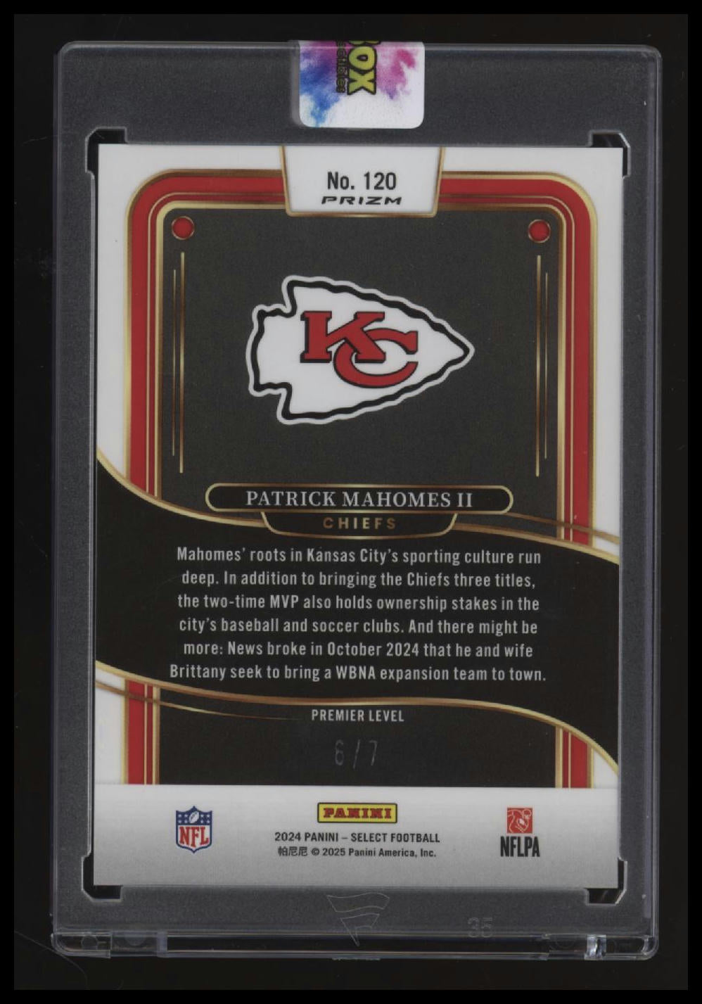 2024 Panini Select Patrick Mahomes II Neon Orange Pulsar Prizm 6/7