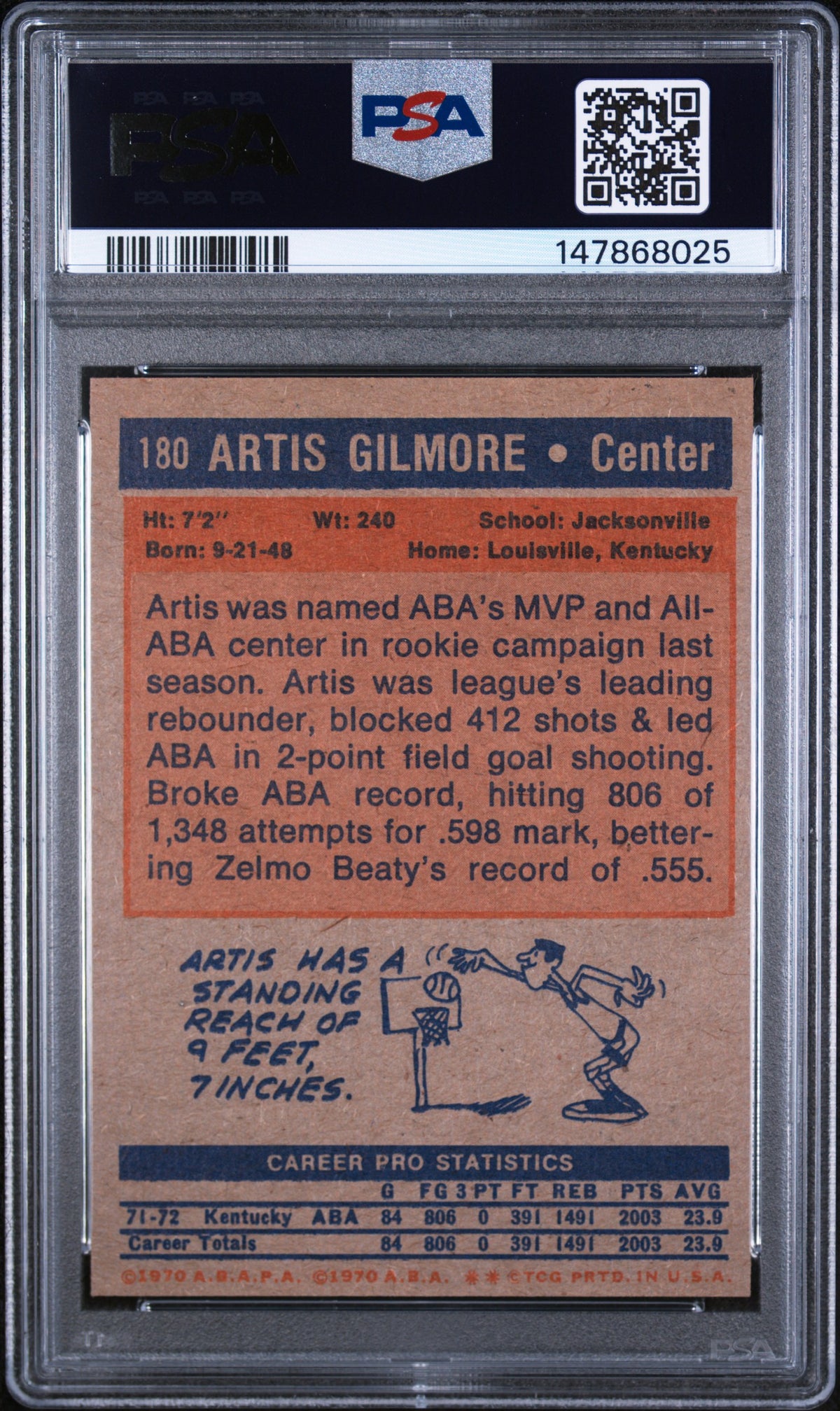 1972 Topps Artis Gilmore PSA 7