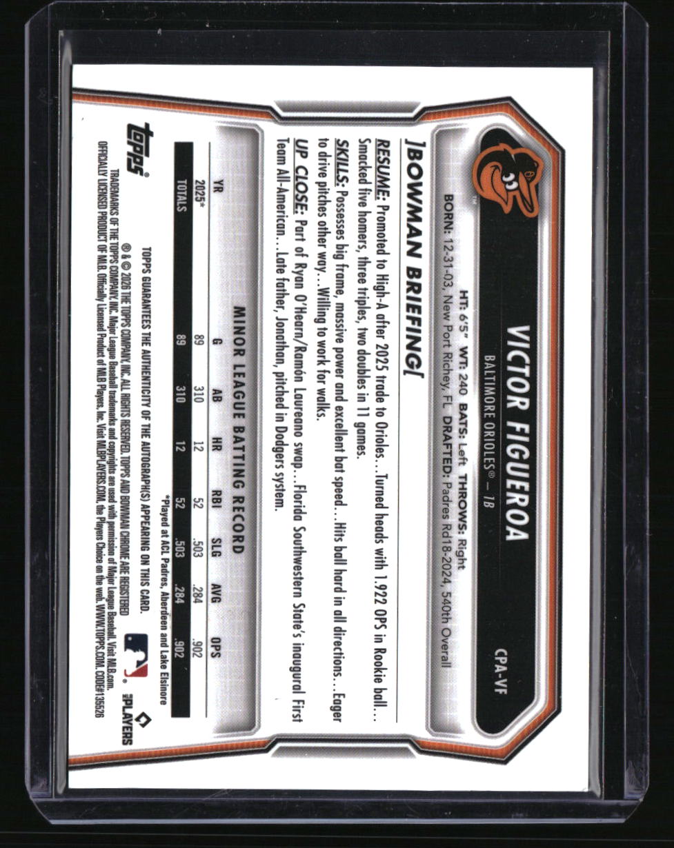 2026 Bowman Victor Figueroa Chrome Prospect Autographs Mini Diamond #/100