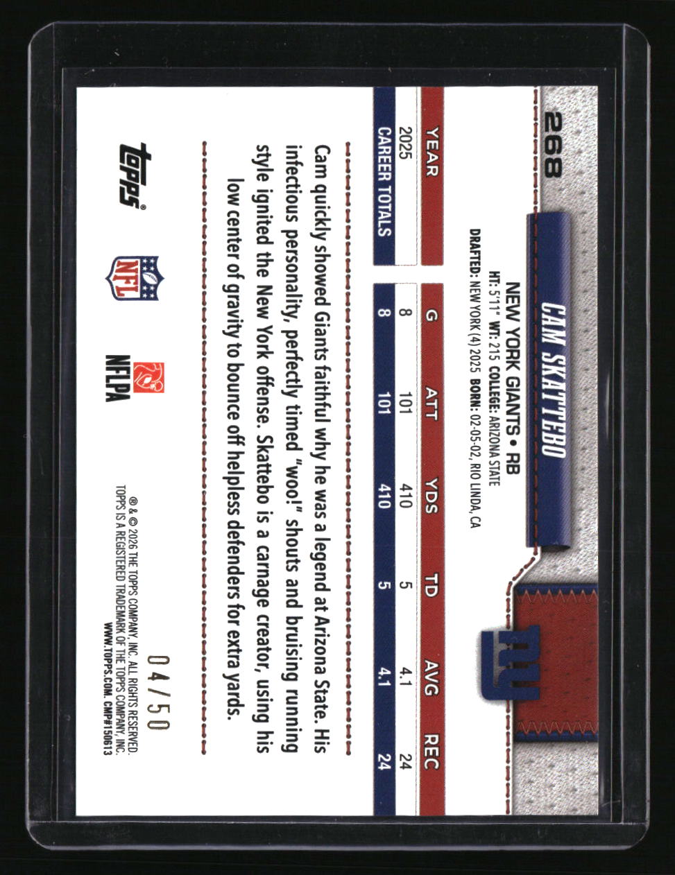 2026 Topps Flagship Cam Skattebo Gold Rainbow Foil #/50