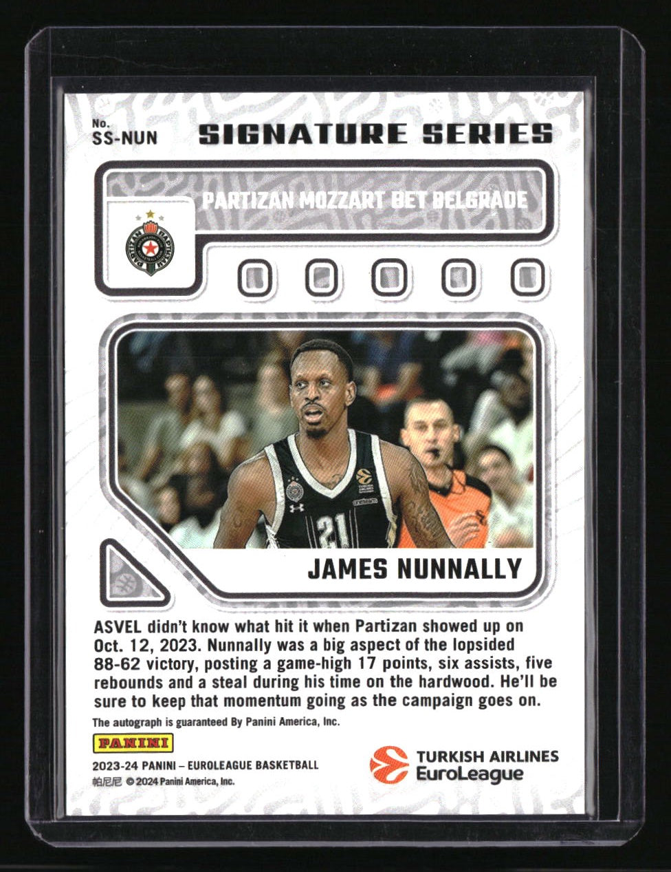 2023-24 Donruss EuroLeague James Nunnally Signature Series Gold Laser #/10