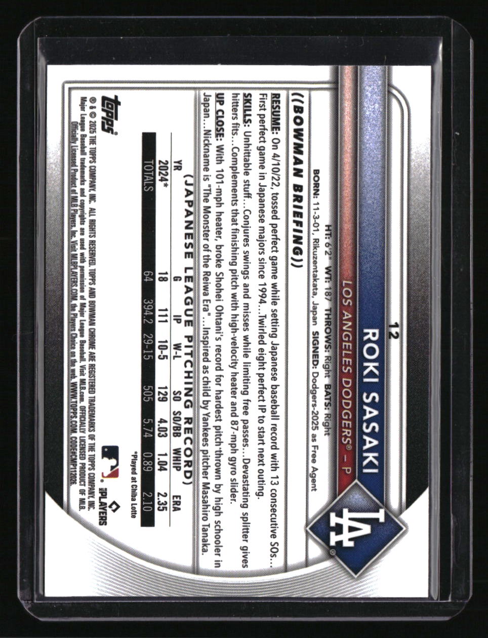 2025 Bowman Chrome Sapphire Edition Roki Sasaki