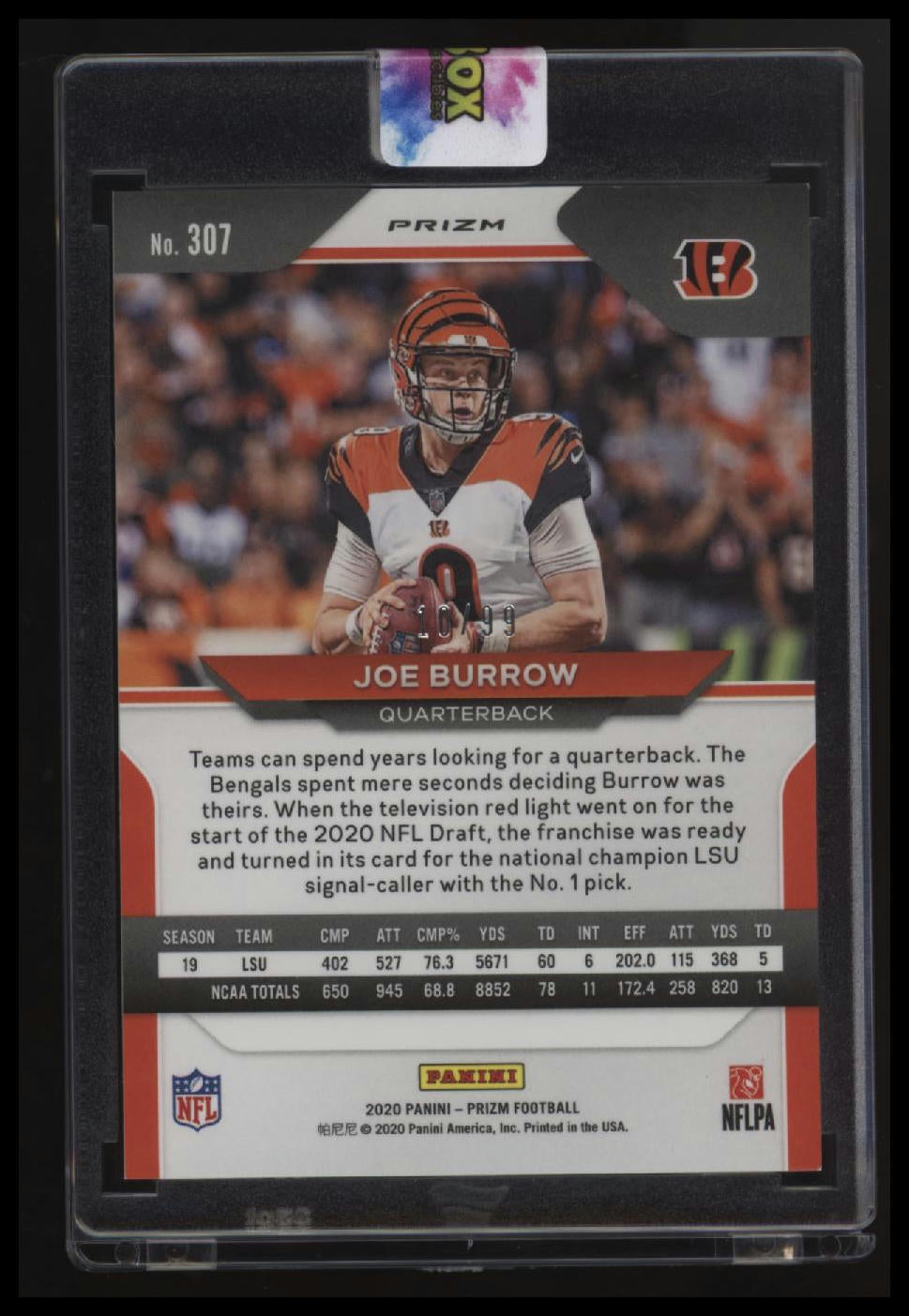 2020 Panini Prizm Joe Burrow Prizm Blue Ice #/99